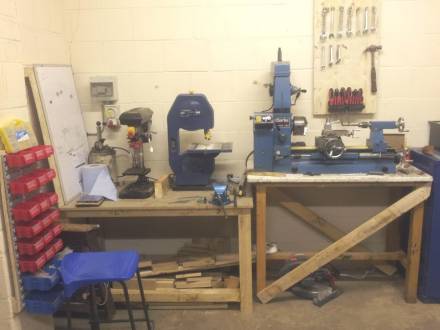 drill, bandsaw and lathe at the hackspace